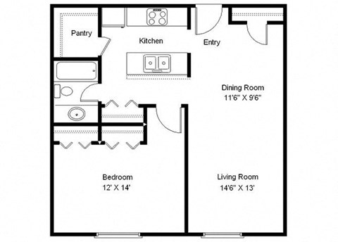 1 Bedroom Floor Plan at The Villages at Essex Park, Rochester, MN 55901